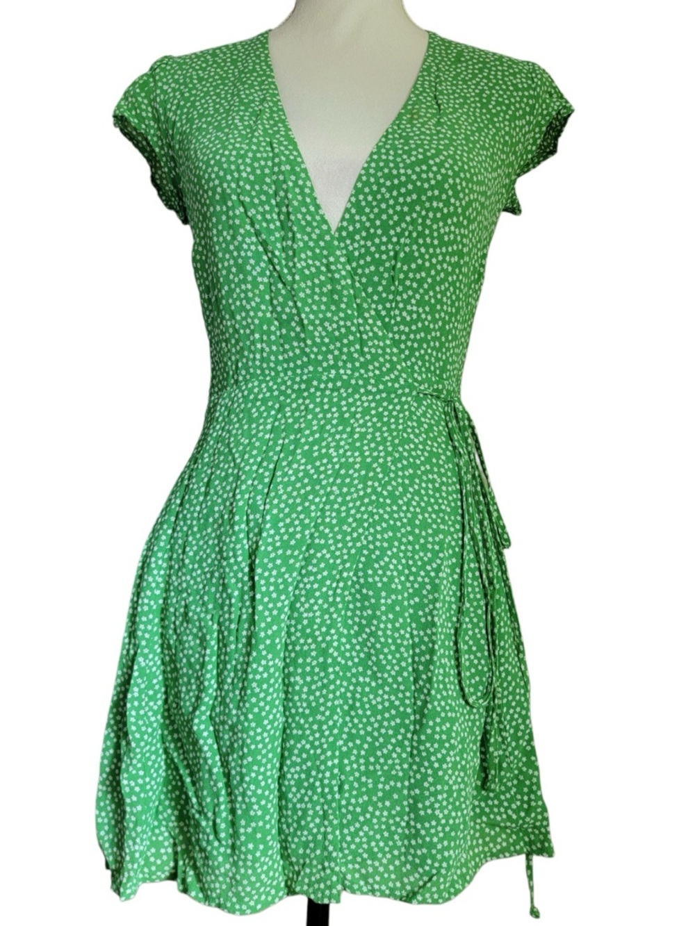 REFORMATION Mini Green Floral Wrap Dress Medium